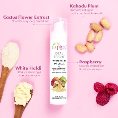 La Pink: Ideal Bright Day Cream | 100% Microplastic Free Formula | For Glass like Brightened skin, SPF15, Evens Skin Tone, All Skin Types | 50g
