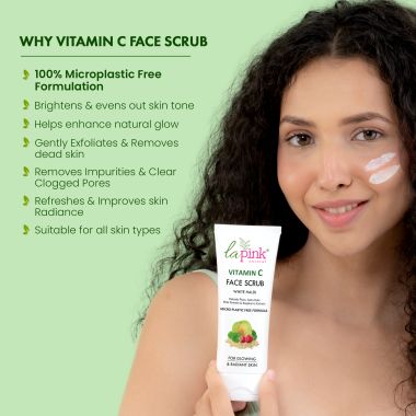 La Pink: Vitamin C White Haldi Face Scrub for Glowing Radiant Skin | 100% Microplastic Free Formula | Suitable for All Skin Types | 100ml