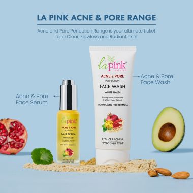 La Pink: Acne & Pore Perfection Face Serum with White Haldi for Acne Reduction & Even Skin Tone | 100% Microplastic Free Formula | Suitable for All Skin Types | 30ml