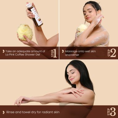 La Pink: Coffee Shower Gel with White Haldi for Tan Removal and Radiant Skin | 100% Microplastic Free Formulation | Suitable for All Skin Types | 250 ML