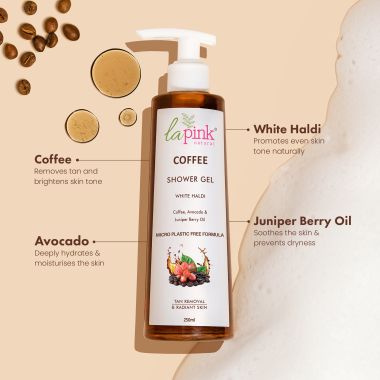 La Pink: Coffee Shower Gel with White Haldi for Tan Removal and Radiant Skin | 100% Microplastic Free Formulation | Suitable for All Skin Types | 250 ML
