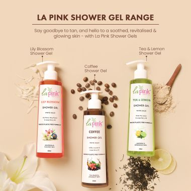La Pink: Tea & Lemon Shower Gel with White Haldi for Glowing & Refreshing Skin | 100% Microplastic Free Formulation | Suitable for All Skin Types | 250 ML