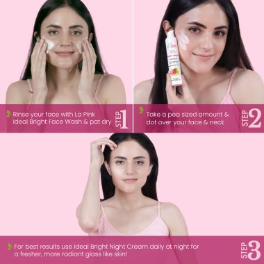 La Pink: Ideal Bright Night Cream | 100% Microplastic Free Formula | For Glass like Brightened skin, Evens Skin Tone , All Skin Types | 50g
