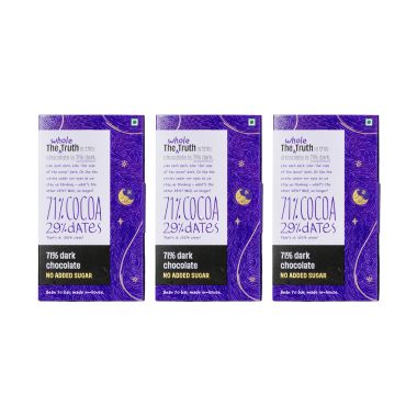 The Whole Truth: 71% Dark Chocolate - (Pack of 3) - No Added Sugar - Sweetened Only with dates - 71% Cocoa - 29% Dates