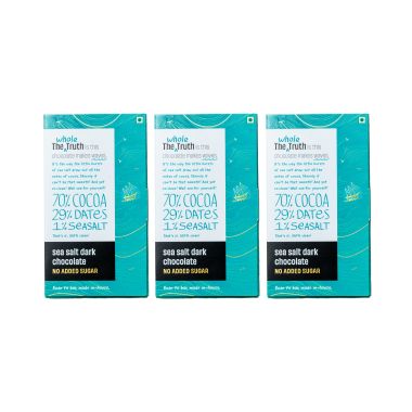 The Whole Truth: Dark Chocolate - Sea-Salt (Pack of 3) - No Added Sugar - Sweetened Only with Dates - 79% Cocoa - 29% Dates - 1% Seasalt