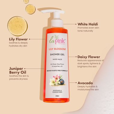 La Pink: Lily Blossom Shower Gel with White Haldi for Soothing and Calming Skin | 100% Microplastic Free Formulation | Suitable for All Skin Types | 250 ML