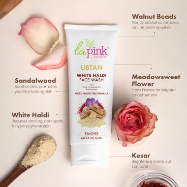 La Pink: Ubtan White Haldi Face Wash with 100% Microplastic Free Formula for Blemish, Pigmentation, Dark Spot & Tan Removal | All Skin Types | 100ml