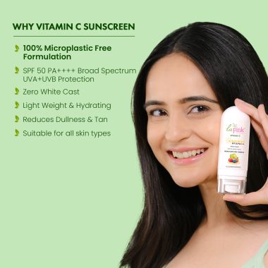 La Pink: Vitamin C Sunscreen SPF 50 with White Haldi for UVA & UVB Protection and Hydration & Mouisturization