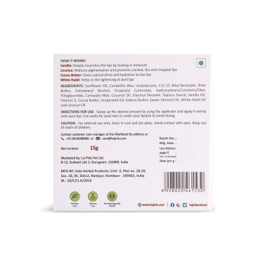 La Pink: Vanilla Lip Care with White Haldi for Shiny & Hydrated Lips | 100% Microplastic Free Formulation | Suitable for All Skin Types | 15 gms