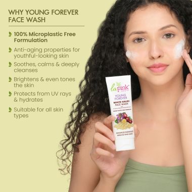 La Pink: Young Forever Face Wash | 100% Microplastic Free Formula | Age Defying, Reduces Fine Lines, Pigmentation, Dark Spots & Scars | White Haldi | For Younger Radiant Skin | All Skin Types | 100ml
