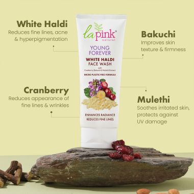 La Pink: Young Forever Face Wash | 100% Microplastic Free Formula | Age Defying, Reduces Fine Lines, Pigmentation, Dark Spots & Scars | White Haldi | For Younger Radiant Skin | All Skin Types | 100ml