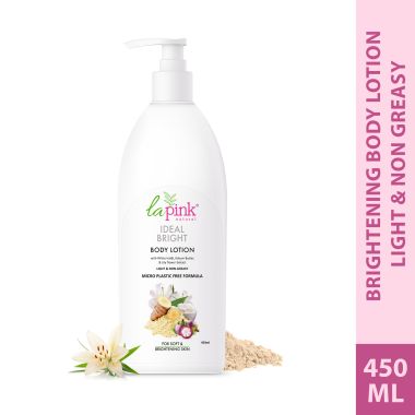 La Pink: Ideal Bright Body Lotion | 100% Microplastic Free Formula | For Glass like Brightened skin, Non Greasy Moisturiser For Dry Skin For All Skin Types | 450ml