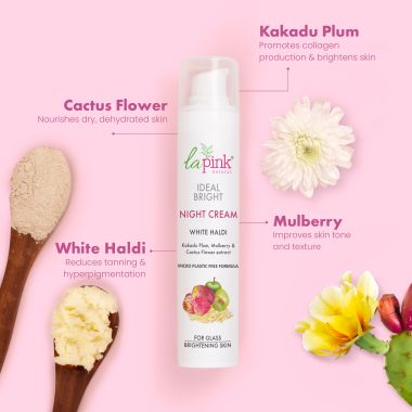 La Pink: Ideal Bright Night Cream | 100% Microplastic Free Formula | For Glass like Brightened skin, Evens Skin Tone , All Skin Types | 50g