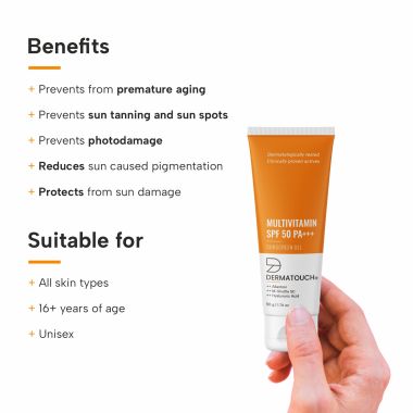 Dermatouch: Multivitamin SPF 50 PA+++ Sunscreen Gel - 50gm