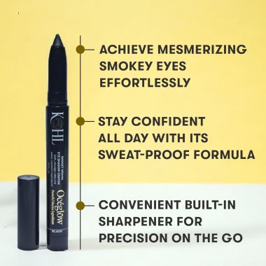 Oceglow: Smoky Drama black Kajal Pencil for Women | 24Hr Long-Lasting Kajal Pencil