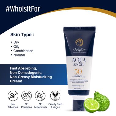 Oceglow: SPF 50 PA+++ Sunscreen Gel for Women & Men With Salicylic Acid For Oily, Sensitive & Acne Prone Skin