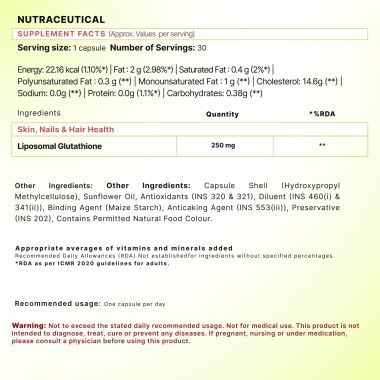Wishnew Wellness: LIPOSOMAL GLUTATHIONE | 30 Veg Capsules | 4x More Bioavailable for Enhanced Antioxidant Support