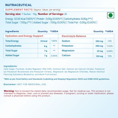Wishnew Wellness: HYDRAFUEL Blueberry Flavor | Instant Drink Mix | 20 Servings | Replenish, Rehydrate & Energize | 100% Vegetarian