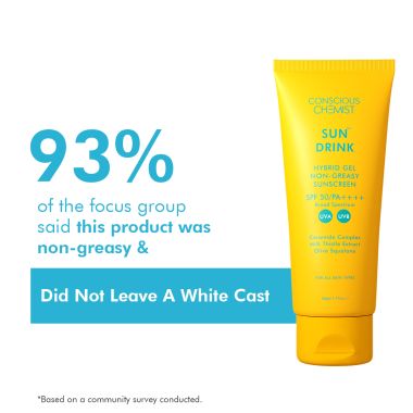 Conscious Chemist:   Sun Drink Hybrid Gel Sunscreen with High UVA & UVB Protection, For Lightweight Dewy Finish, Ceramide & Antioxidant Blend With Spf50 Pa++++ (50g)