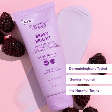 Conscious Chemist:  Berry Bright Niacinamide Sunscreen Spf 50 Pa++++ | Water Resistant, Non-Greasy & No-Whitecast (50g)