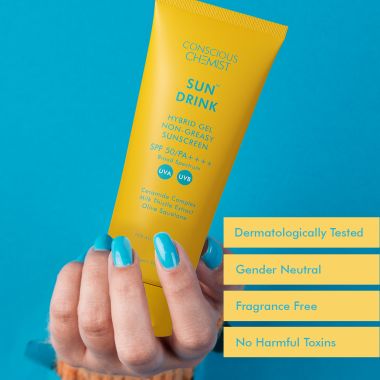 Conscious Chemist:   Sun Drink Hybrid Gel Sunscreen with High UVA & UVB Protection, For Lightweight Dewy Finish, Ceramide & Antioxidant Blend With Spf50 Pa++++ (50g)