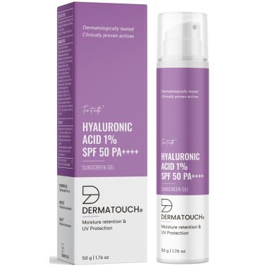 Dermatouch: Hyaluronic Sunscreen Hydrating Ultra Light Aqua Gel With SPF 50 Pa++++ | UV A, UV B & Blue Light Protection For Oily Skin - 50G