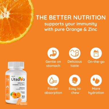 Nector: Vitamin C Orange Chewable Tablets, Immunity Antioxidant & Skincare | 30 Tablets