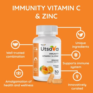 Nector: Vitamin C Orange Chewable Tablets, Immunity Antioxidant & Skincare | 30 Tablets
