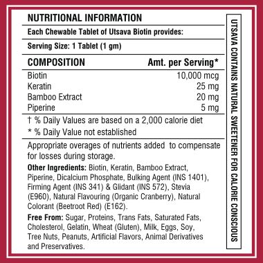 Nector: Biotin Cranberry Sugar Free Chewable Tablets for Hair Skin & Nails | 30 Tablets