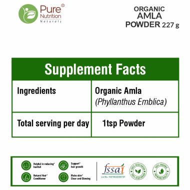 Pure Nutrition: Organic Amla, Indian Gooseberry Powder (Emblica Officinalis)  - 227g