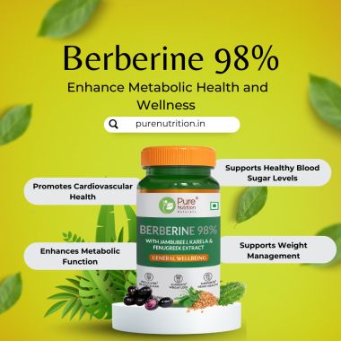 Pure Nutrition: BERBERINE 98% supplement with Jamubeej, Karela, Fenugreek extract | 60 Veg tablet