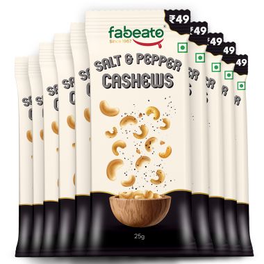 Fabeato: Munch on the Go Snack Premium Salt and Pepper Cashews, Crunchy - (25g x 10)