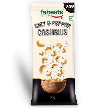 Fabeato: Munch on the Go Snack Premium Salt and Pepper Cashews, Crunchy - (25g x 10)