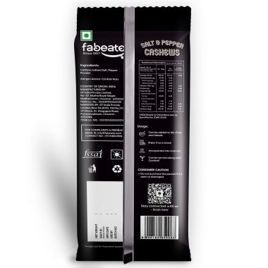 Fabeato: Munch on the Go Snack Premium Salt and Pepper Cashews, Crunchy - (25g x 10)