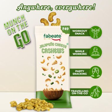 Fabeato: Munch on the Go Snack Premium Jalapeno Cheese Cashews, Crunchy - (25g x 10)