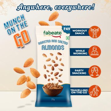 Fabeato: Munch on the Go Snack Premium Roasted and Salted Almonds, Crunchy - (25g x 10)