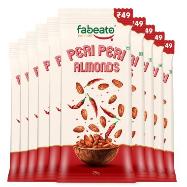 Fabeato: Munch on the Go Snack Premium Peri Peri Almonds, Spicy, Crunchy - (25g x 10)