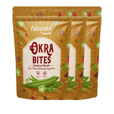 Fabeato: Chettinad Okra Chip, Bhindi Chips, Vacuum Fried, Vegetable Chips - (Pack of 3 X 30g)