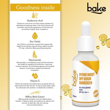 Bake Cosmetics:   2% Hyaluronic Acid Sunscreen Serum with SPF 50 PA++++