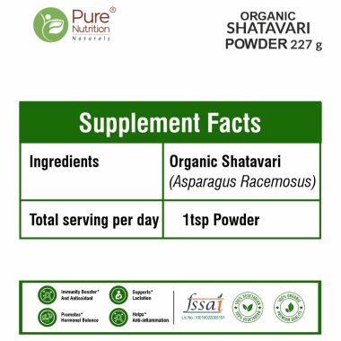 Pure Nutrition: Organic Shatavari Root Powder (Asparagus Racemosus) - 227g