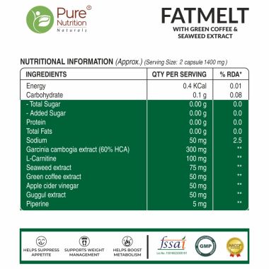 Pure Nutrition: FATMELT with Garcinia Cambogia, L-Carnitine & Apple Cider Vinegar | 60 Veg Capsules