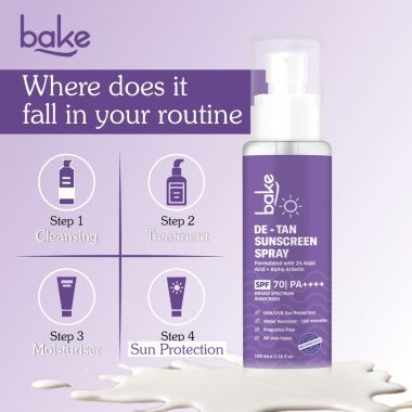 Bake Cosmetics: DeTan Sunscreen Spray SPF 70 PA++++ with 2% Kojic Acid