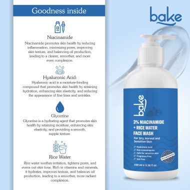 Bake Cosmetics:   3% Niacinamide Face Wash with Rice Water