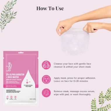Bake Cosmetics:   Alpha Arbutin Sheet Mask with Rice Water 