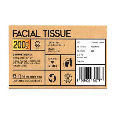 The Honest Home Company: Facial Tissue Papers Box | 200 Pulls (Pack of 4) (2PLY)