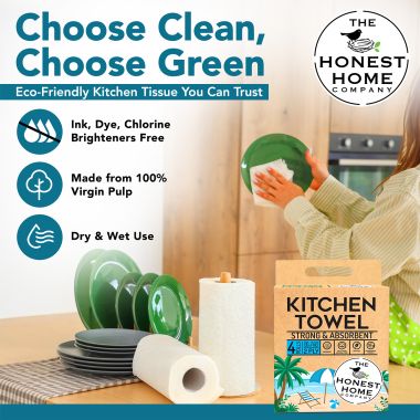 The Honest Home Company: Kitchen Towel Rolls | Pack of 4 Rolls (2 PLY)