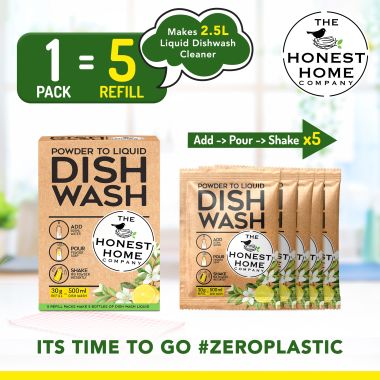 The Honest Home Company: Dish Washing Powder To Liquid Sachets - 2500 ml (5 Sachets)