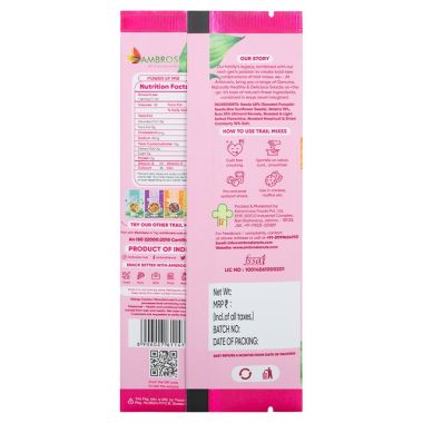 Ambrosia:  PowerUp Trail Mix Mini Packs - 40g | Energy-Boosting Snack with Nuts, Seeds & Dark Chocolate | Pack of 5