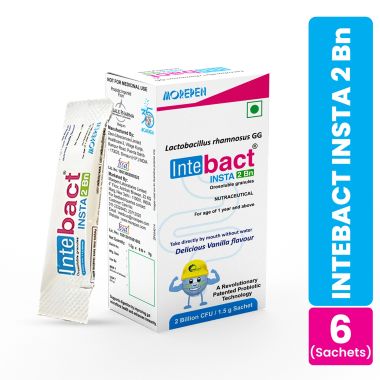 Dr. Morepen: INTEBACT INSTA 2BN CFU | Probiotics Supplement for Gut Health, Vanilla flavour - 6 Sachets - Pack of 3