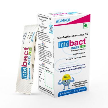 Dr. Morepen: INTEBACT INSTA 2BN CFU | Probiotics Supplement for Gut Health, Vanilla flavour - 6 Sachets